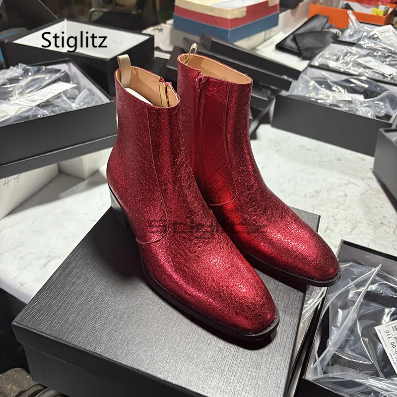 Men Shoes For Wedding - 남성용 레드 정품 가죽 첼시 부츠,
