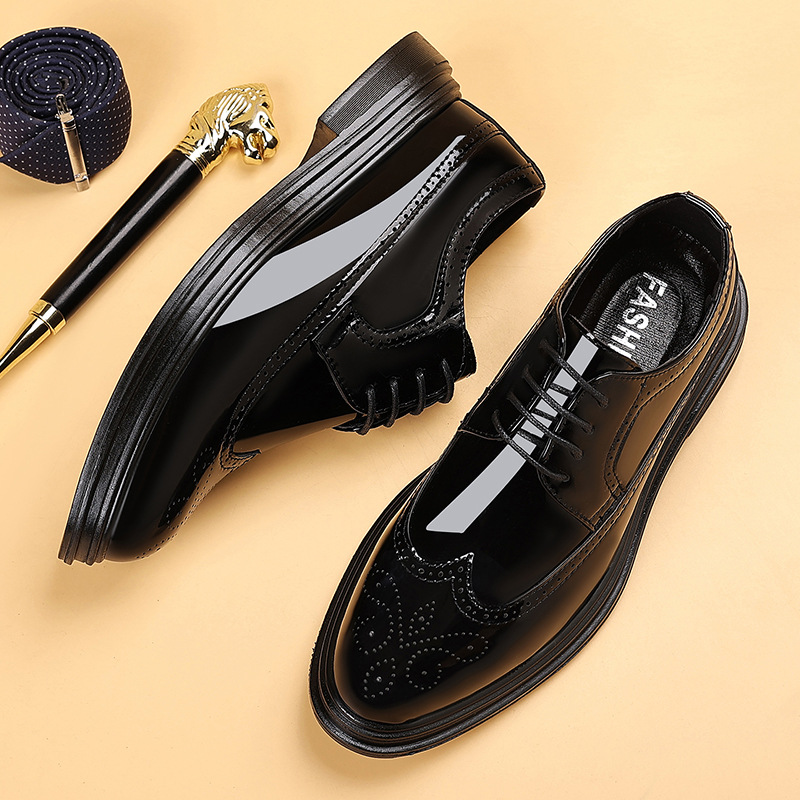 Men Shoes For Wedding - 남성용 에나멜 브로그 드레스 슈즈, 레이스업