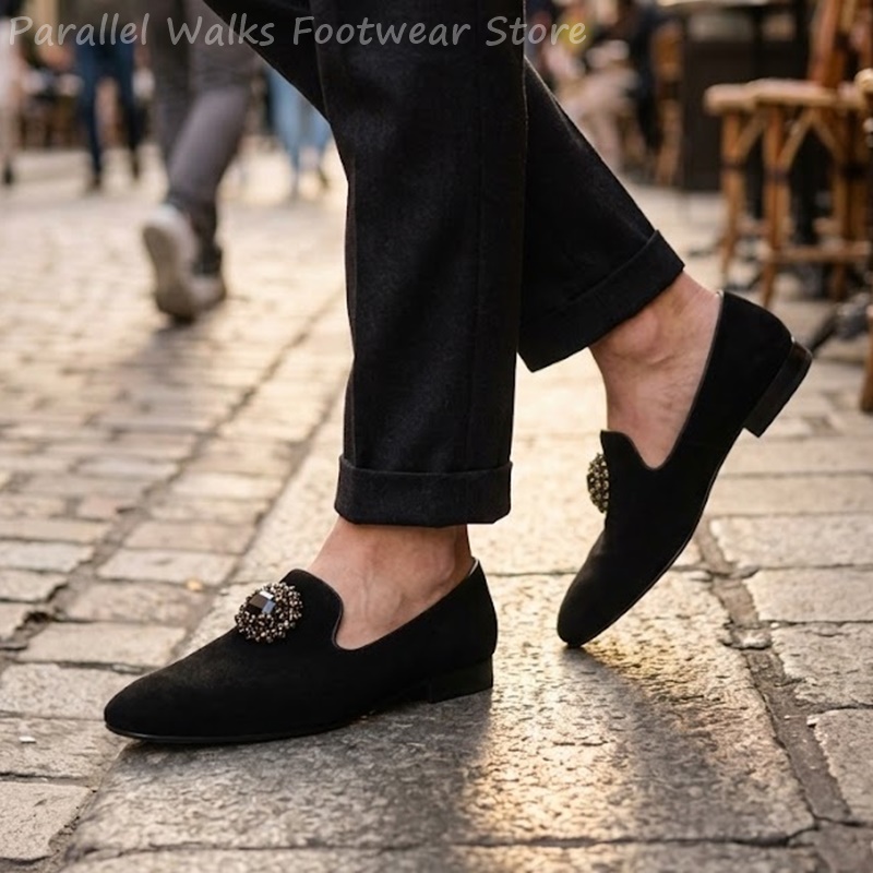 Men Shoes For Wedding - 남성 스웨이드 로퍼 라인스톤 크리스탈 장식
