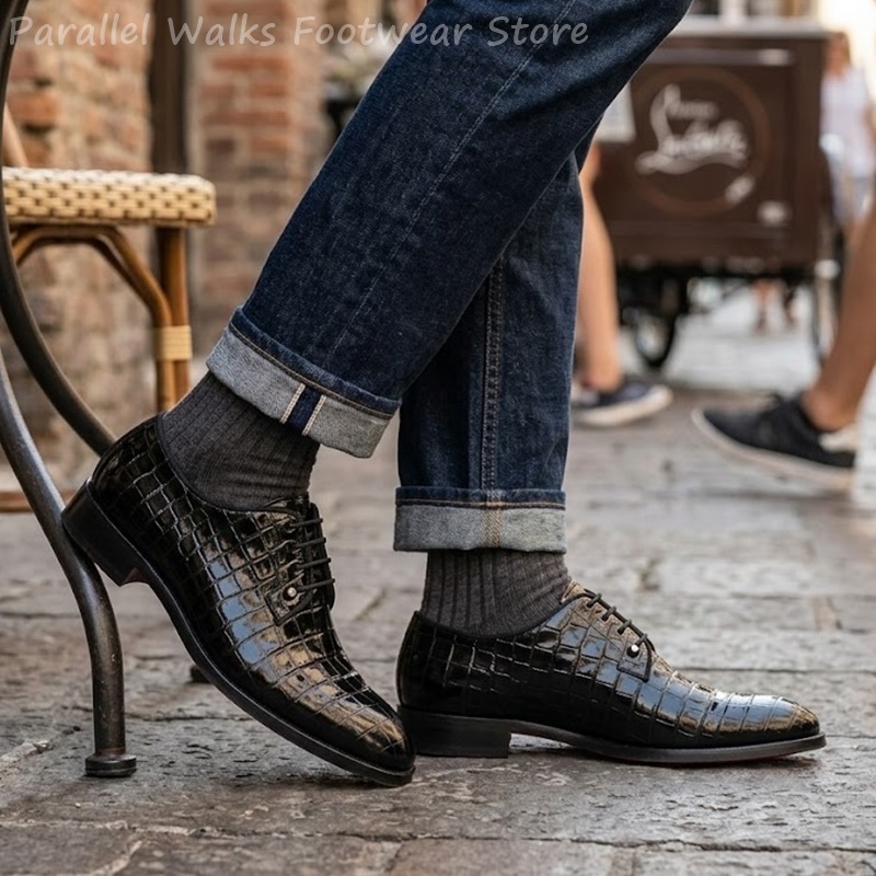 Men Shoes For Wedding - 남성용 에나멜 가죽 옥스퍼드 슈즈, 악어