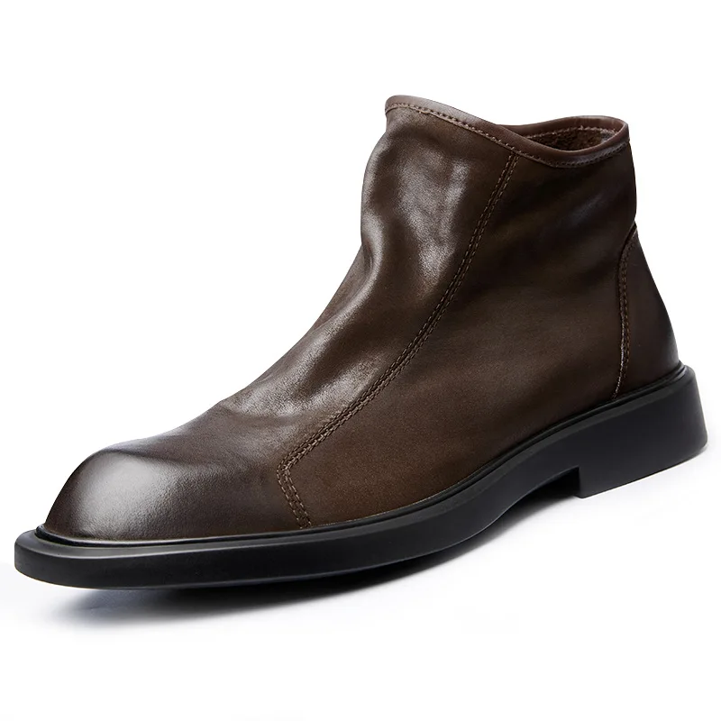 Men Shoes For Wedding - 따뜻한 남성용 천연 가죽 부츠 레트로