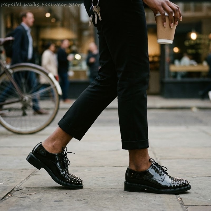 Men Shoes For Wedding - 페이턴트 레더 메탈릭 스터드 레이스업 비즈니스