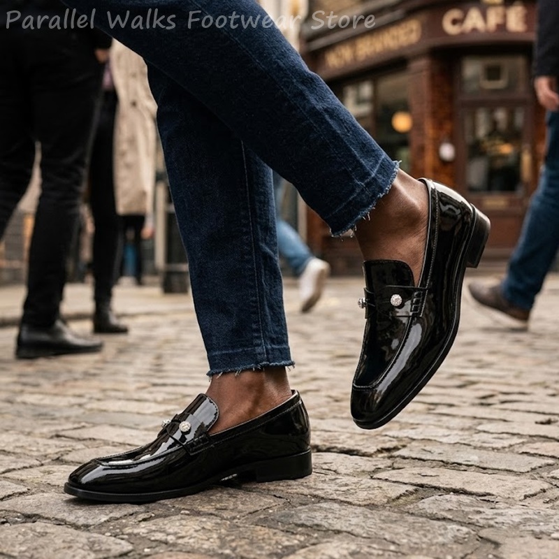 Men Shoes For Wedding - 남성용 블랙 에나멜 인조 스웨이드 라인스톤