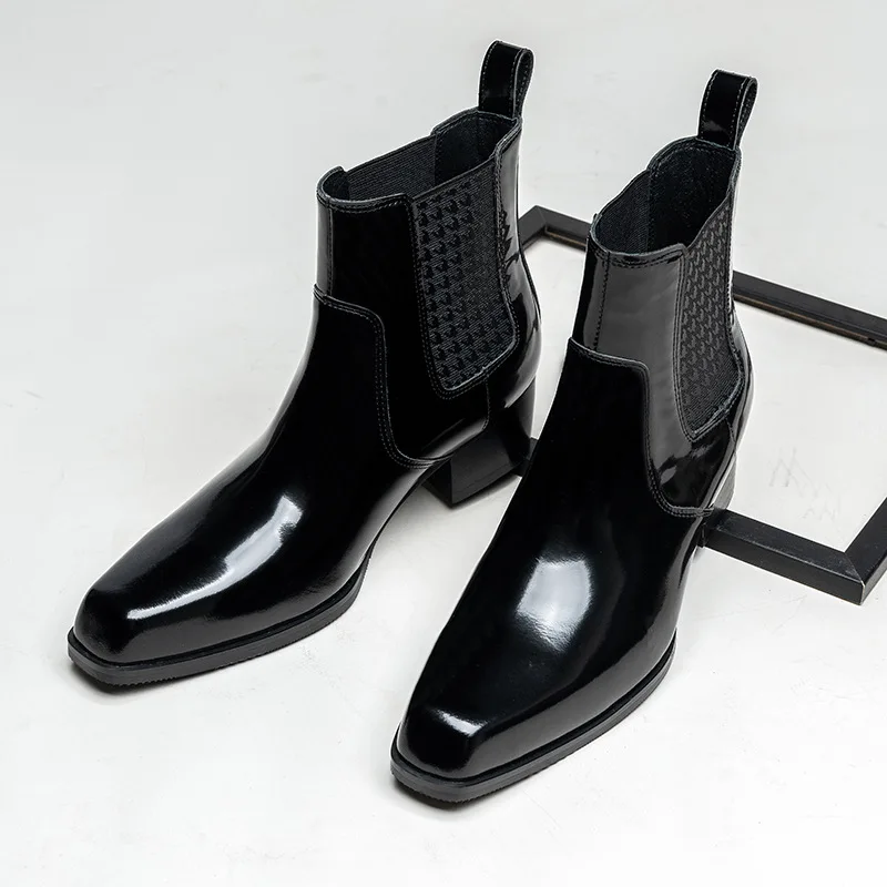 Men Shoes For Wedding - 럭셔리 페이턴트 가죽 남성 앵클 부츠