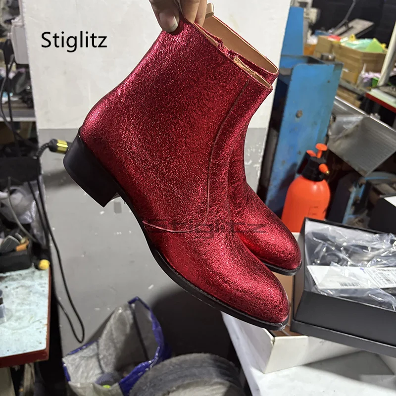 남성용 레드 정품 가죽 첼시 부츠, 포인티드 토 앵클  - Men Shoes For Wedding 리뷰 및 가격