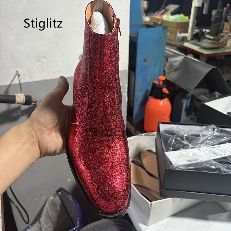 남성용 레드 정품 가죽 첼시 부츠, 포인티드 토 앵클  - Men Shoes For Wedding 리뷰 및 가격