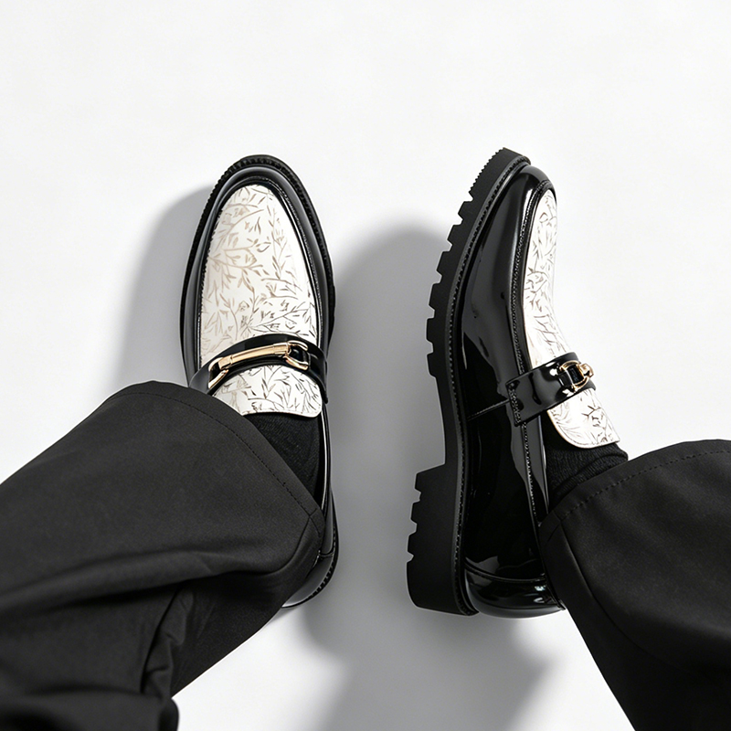 남성 투톤 대나무 프린트 에나멜 가죽 로퍼 메탈 호스빗 - Men Shoes Boss 리뷰 및 가격