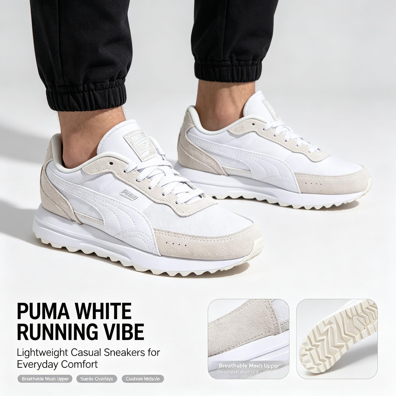 새로운 핫 푸마 화이트 경량 러닝화 메쉬 갑피 스웨이드 - Men'S Shoes Puma Sneakers 리뷰 및 가격