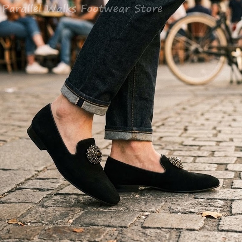 남성 스웨이드 로퍼 라인스톤 크리스탈 장식 슬립온 드레 - Men Shoes For Wedding 리뷰 및 가격