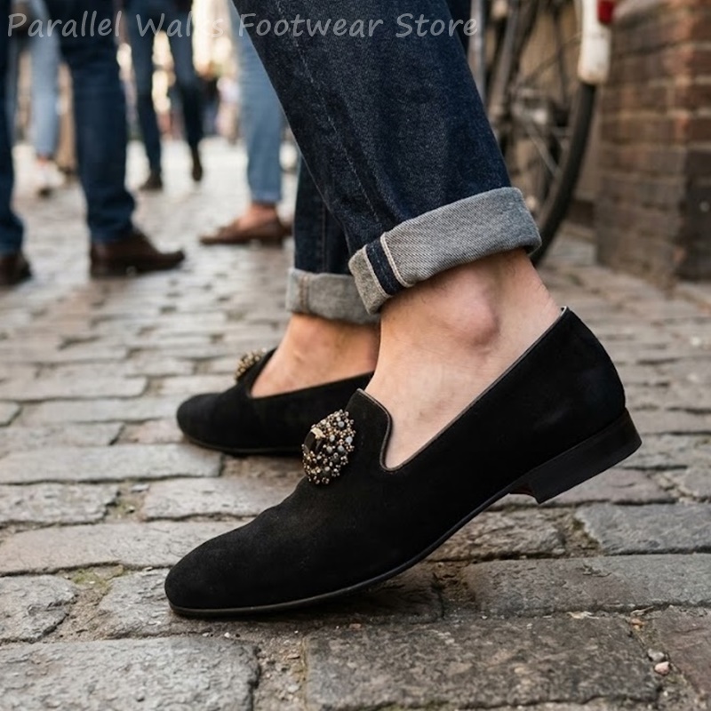 남성 스웨이드 로퍼 라인스톤 크리스탈 장식 슬립온 드레 - Men Shoes For Wedding 리뷰 및 가격
