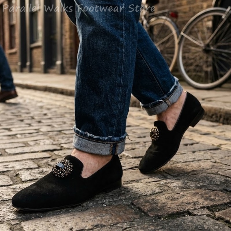 남성 스웨이드 로퍼 라인스톤 크리스탈 장식 슬립온 드레 - Men Shoes For Wedding 리뷰 및 가격