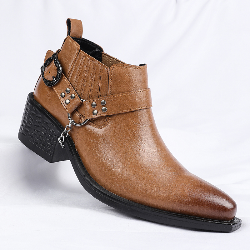 새로운 브라운/블랙 소가죽 부츠 금속 체인 디자인 남성 - Men Shoes For Wedding 리뷰 및 가격