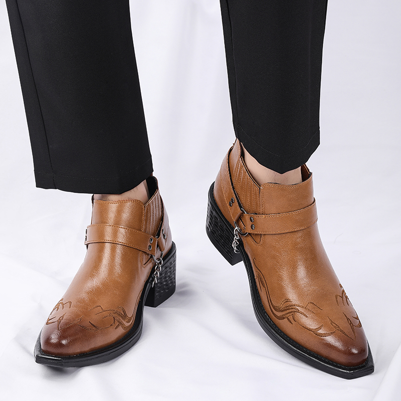 새로운 브라운/블랙 소가죽 부츠 금속 체인 디자인 남성 - Men Shoes For Wedding 리뷰 및 가격