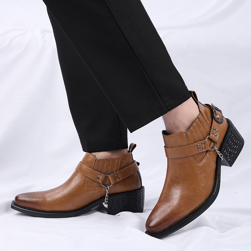 새로운 브라운/블랙 소가죽 부츠 금속 체인 디자인 남성 - Men Shoes For Wedding 리뷰 및 가격