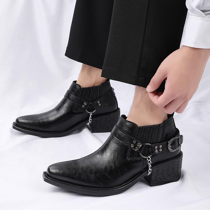 새로운 브라운/블랙 소가죽 부츠 금속 체인 디자인 남성 - Men Shoes For Wedding 리뷰 및 가격