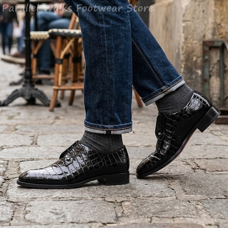 남성용 에나멜 가죽 옥스퍼드 슈즈, 악어 무늬 레이스업 - Men Shoes For Wedding 리뷰 및 가격