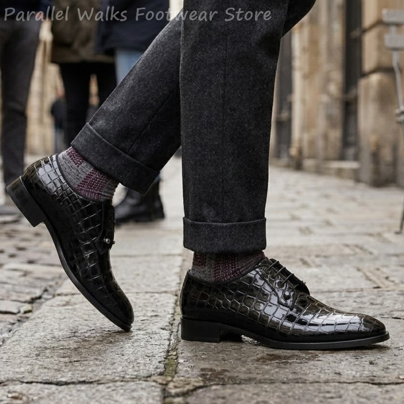 남성용 에나멜 가죽 옥스퍼드 슈즈, 악어 무늬 레이스업 - Men Shoes For Wedding 리뷰 및 가격