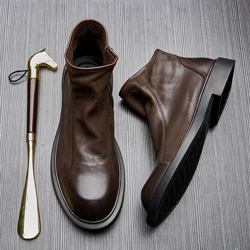 따뜻한 남성용 천연 가죽 부츠 레트로 영국 트렌드 럭셔 - Men Shoes For Wedding 리뷰 및 가격