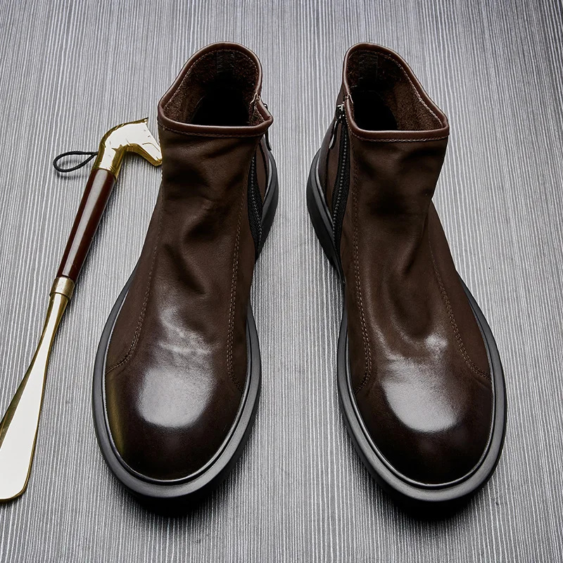 따뜻한 남성용 천연 가죽 부츠 레트로 영국 트렌드 럭셔 - Men Shoes For Wedding 리뷰 및 가격