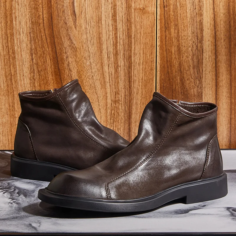 따뜻한 남성용 천연 가죽 부츠 레트로 영국 트렌드 럭셔 - Men Shoes For Wedding 리뷰 및 가격