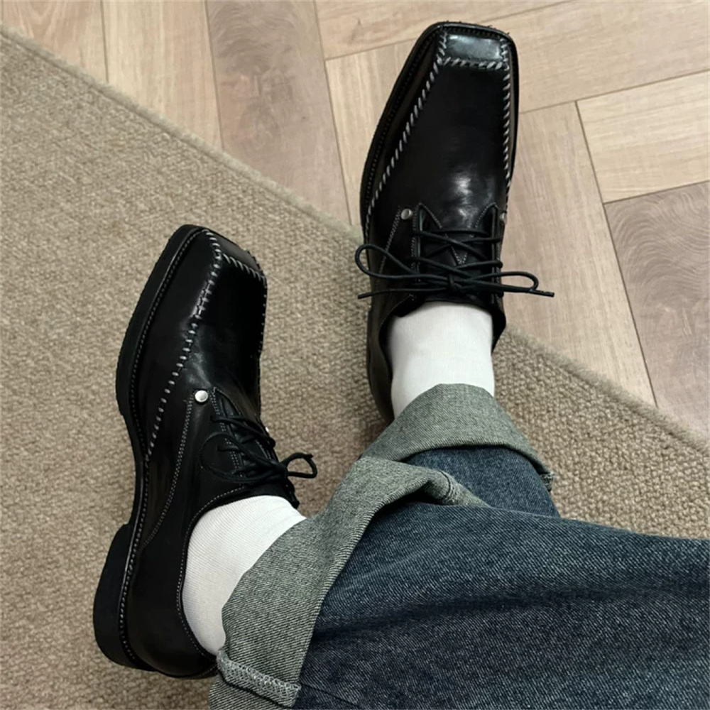 남성용 더비 슈즈 영국 스타일 스퀘어 토 통근용 키높이 - Men Shoes For Wedding 리뷰 및 가격