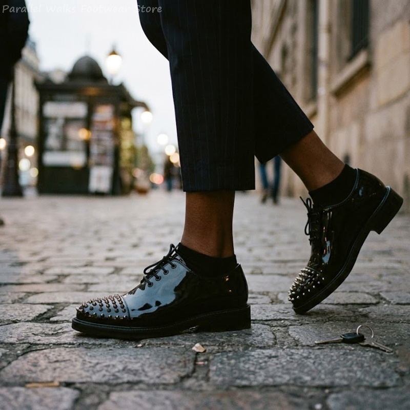 페이턴트 레더 메탈릭 스터드 레이스업 비즈니스 웨딩 오 - Men Shoes For Wedding 리뷰 및 가격