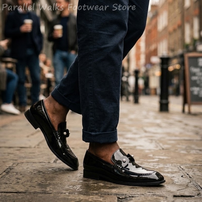 남성용 블랙 에나멜 인조 스웨이드 라인스톤 로퍼 슬립온 - Men Shoes For Wedding 리뷰 및 가격