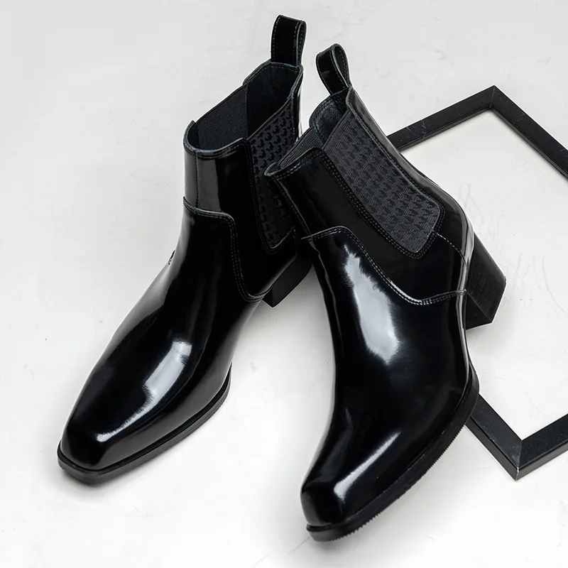 럭셔리 페이턴트 가죽 남성 앵클 부츠 힐 포함 천연 가 - Men Shoes For Wedding 리뷰 및 가격