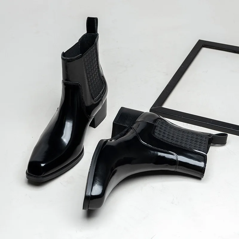 럭셔리 페이턴트 가죽 남성 앵클 부츠 힐 포함 천연 가 - Men Shoes For Wedding 리뷰 및 가격