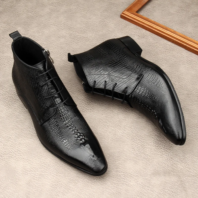럭셔리 남성용 천연 가죽 부츠 악어 무늬 수제 고품질  - Men Shoes For Wedding 리뷰 및 가격